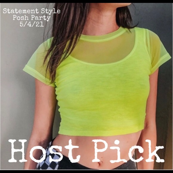 🔵 Emma & Sam Mesh Crop Tee in Neon Yellow Small - Picture 12 of 12